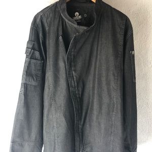 Chef Works Hartford Chef Coat, Large, Charcoal Denim, zipper at angle